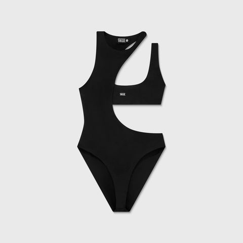 True Logo Asymmetric Bodysuit - Black