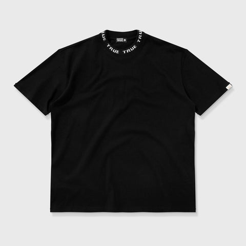 Knit Collar Oversiezed T-Shirt - Black