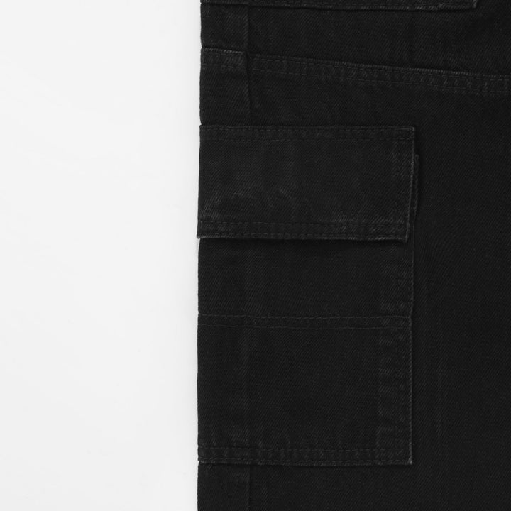 Straight Denim Cargo Pants - Black