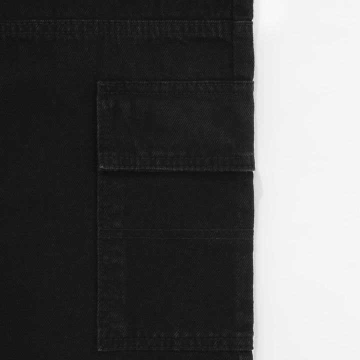 Straight Denim Cargo Pants - Black