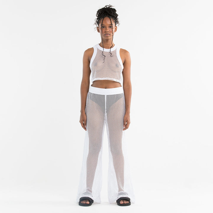 Crochet Mesh Maxi Pants - White