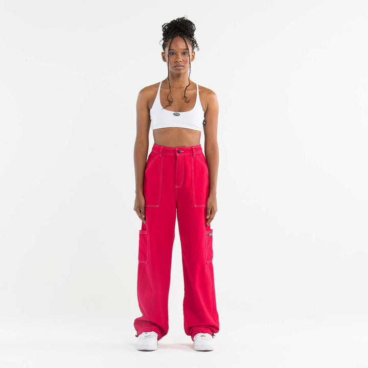 Pocket High Waisted Pants - Cherry